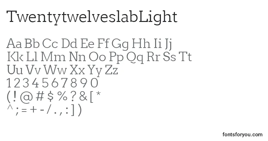 Шрифт TwentytwelveslabLight – алфавит, цифры, специальные символы