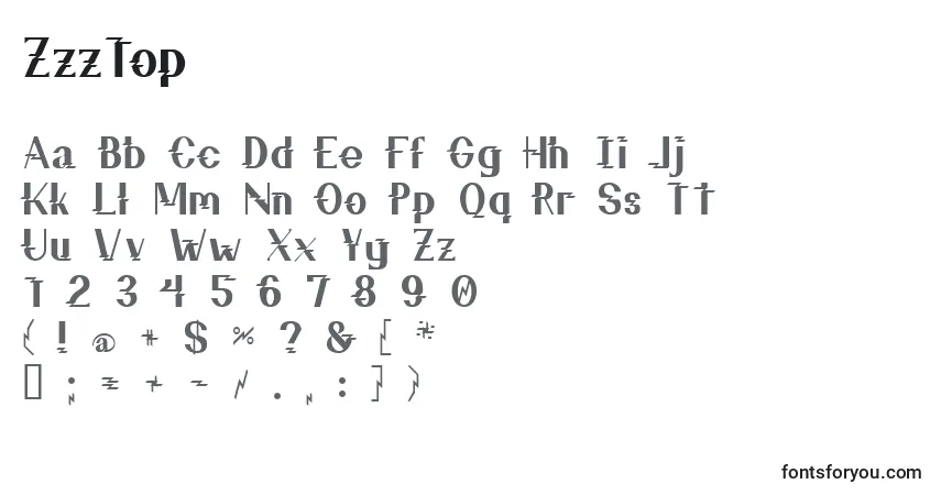 A fonte ZzzTop – alfabeto, números, caracteres especiais