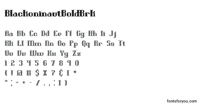 Czcionka BlackoninautBoldBrk – alfabet, cyfry, specjalne znaki