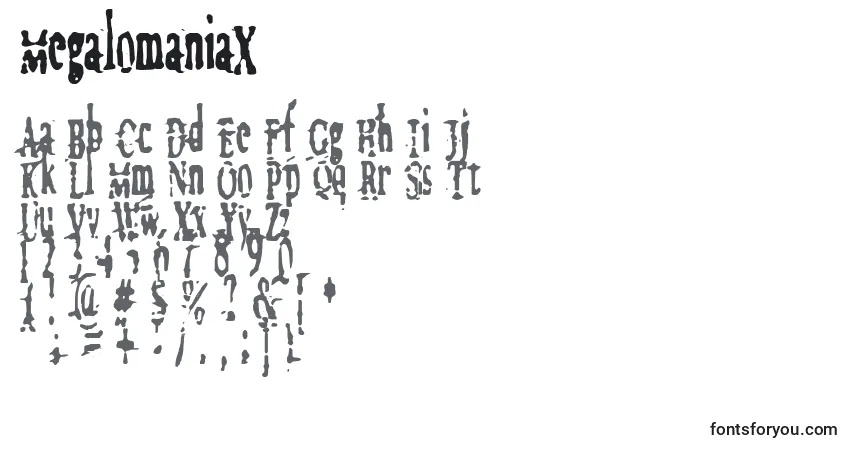 Fuente MegalomaniaX - alfabeto, números, caracteres especiales