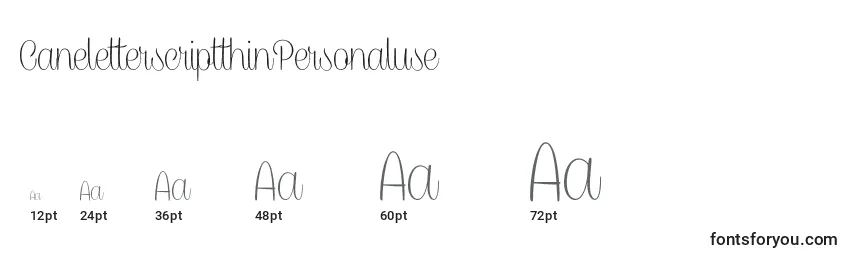 CaneletterscriptthinPersonaluse Font Sizes