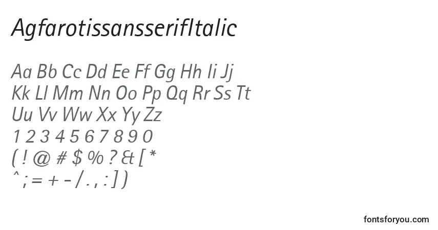 Шрифт AgfarotissansserifItalic – алфавит, цифры, специальные символы