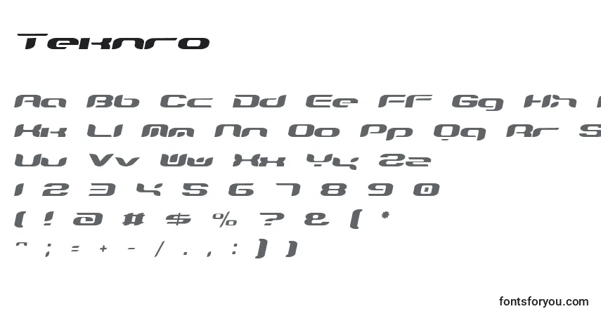Schriftart Teknro – Alphabet, Zahlen, spezielle Symbole