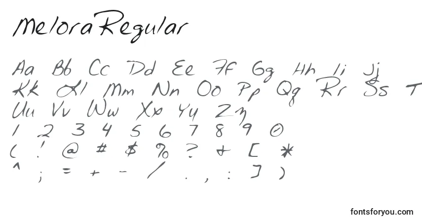 Шрифт MeloraRegular – алфавит, цифры, специальные символы