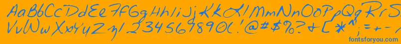 MeloraRegular-Schriftart – Blaue Schriften auf orangefarbenem Hintergrund