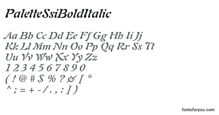 A fonte PaletteSsiBoldItalic – alfabeto, números, caracteres especiais