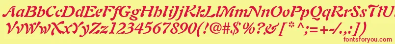 PaletteSsiBoldItalic-Schriftart – Rote Schriften auf gelbem Hintergrund