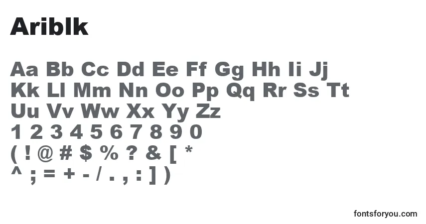 Czcionka Ariblk – alfabet, cyfry, specjalne znaki