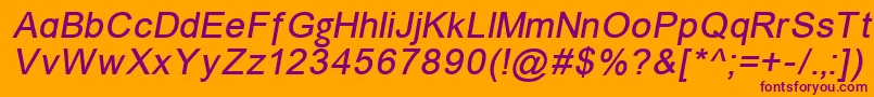 Un866i-fontti – violetit fontit oranssilla taustalla