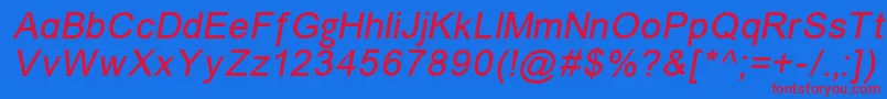 Un866i-Schriftart – Rote Schriften auf blauem Hintergrund