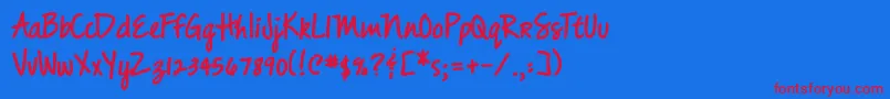 DjbMessyAmandaGoesBold Font – Red Fonts on Blue Background