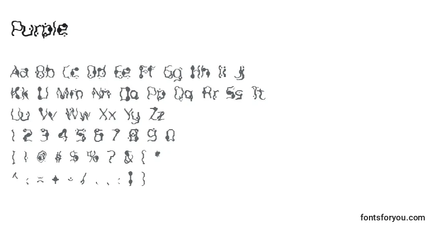 A fonte Purple – alfabeto, números, caracteres especiais