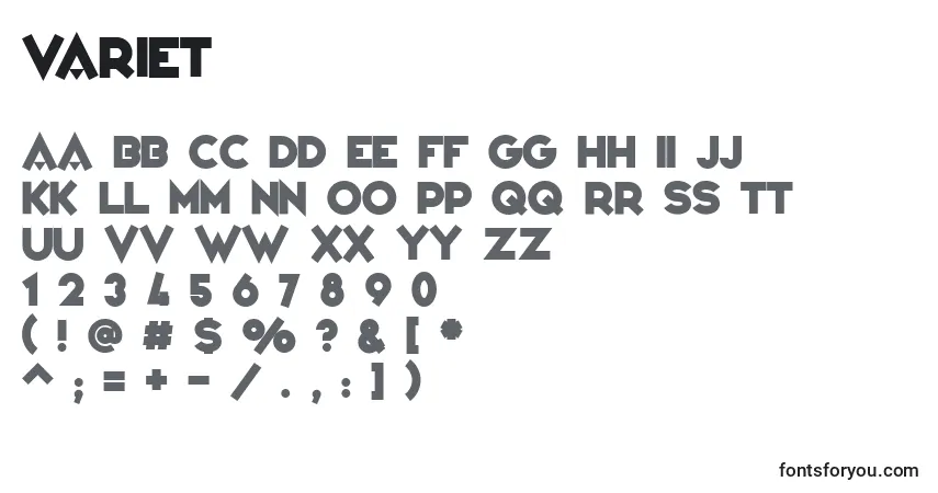 characters of varietв font, letter of varietв font, alphabet of  varietв font