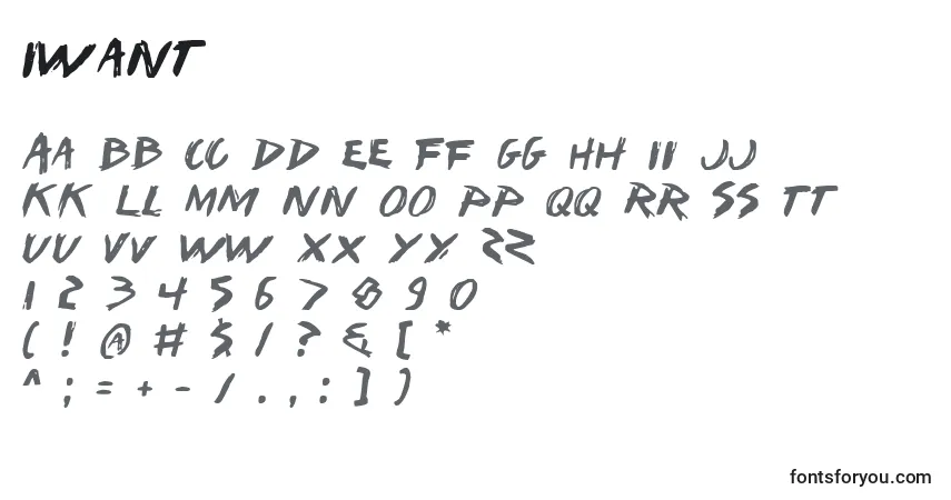 characters of iwant font, letter of iwant font, alphabet of  iwant font