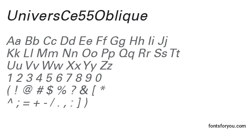 A fonte UniversCe55Oblique – alfabeto, números, caracteres especiais