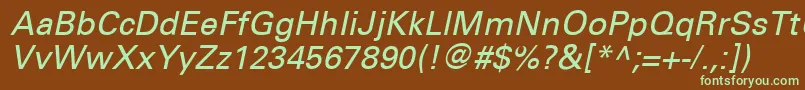 UniversCe55Oblique-fontti – vihreät fontit ruskealla taustalla