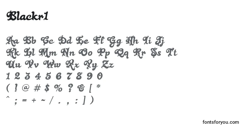 Czcionka Blackr1 – alfabet, cyfry, specjalne znaki