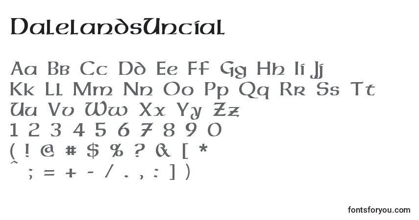 Czcionka DalelandsUncial – alfabet, cyfry, specjalne znaki