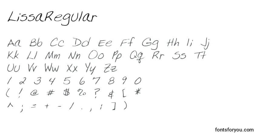 Czcionka LissaRegular – alfabet, cyfry, specjalne znaki