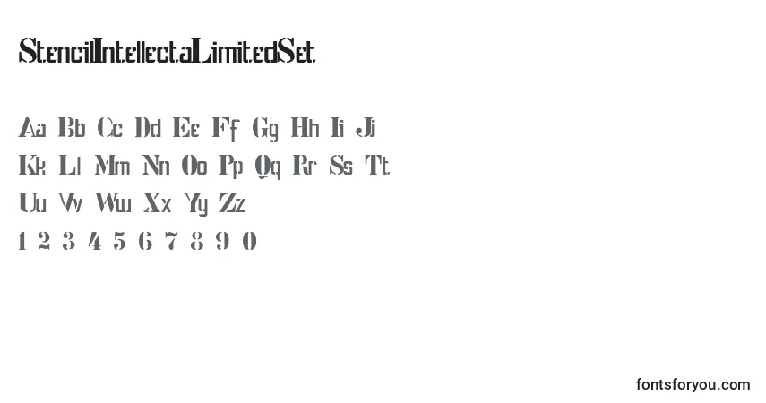 A fonte StencilIntellectaLimitedSet – alfabeto, números, caracteres especiais