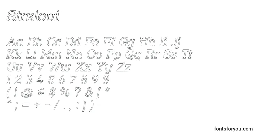A fonte Strsloui – alfabeto, números, caracteres especiais