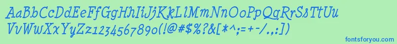Minyanouvelle Italic-Schriftart – Blaue Schriften auf grünem Hintergrund