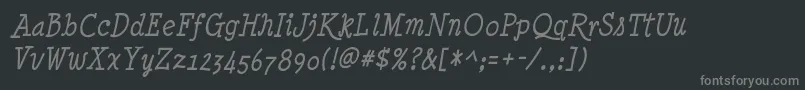 Minyanouvelle Italic-fontti – harmaat kirjasimet mustalla taustalla