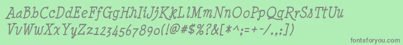 Minyanouvelle Italic-fontti – harmaat kirjasimet vihreällä taustalla