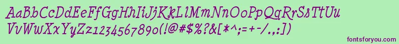Fonte Minyanouvelle Italic – fontes roxas em um fundo verde