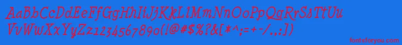 Czcionka Minyanouvelle Italic – czerwone czcionki na niebieskim tle