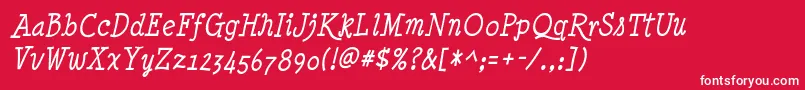 Czcionka Minyanouvelle Italic – białe czcionki na czerwonym tle