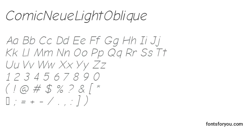 Шрифт ComicNeueLightOblique – алфавит, цифры, специальные символы