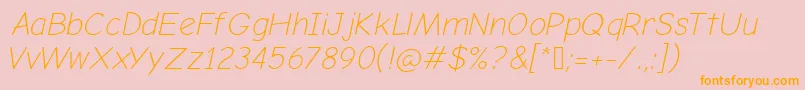 フォントComicNeueLightOblique – オレンジの文字がピンクの背景にあります。