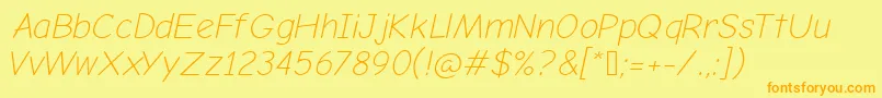 ComicNeueLightOblique-fontti – oranssit fontit keltaisella taustalla