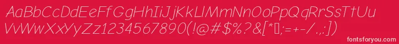 ComicNeueLightOblique-Schriftart – Rosa Schriften auf rotem Hintergrund
