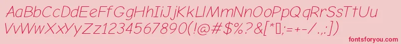 ComicNeueLightOblique-fontti – punaiset fontit vaaleanpunaisella taustalla