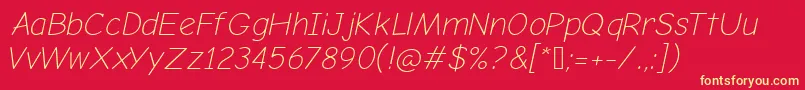 ComicNeueLightOblique-fontti – keltaiset fontit punaisella taustalla