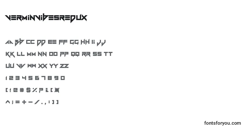 Czcionka VerminVibesRedux – alfabet, cyfry, specjalne znaki