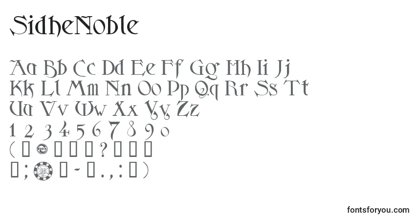 A fonte SidheNoble – alfabeto, números, caracteres especiais