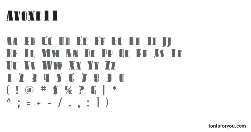Czcionka Avond11 – alfabet, cyfry, specjalne znaki