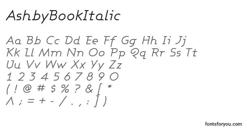 Шрифт AshbyBookItalic – алфавит, цифры, специальные символы