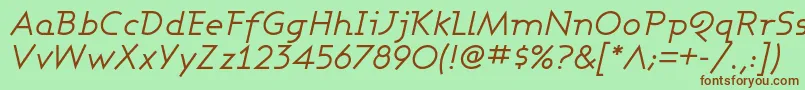 Fonte AshbyBookItalic – fontes marrons em um fundo verde