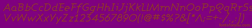 Fonte AshbyBookItalic – fontes marrons em um fundo roxo