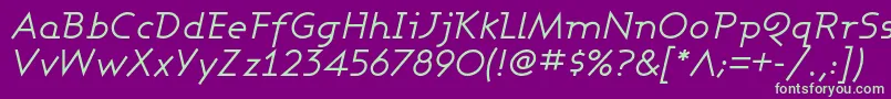 AshbyBookItalic-fontti – vihreät fontit violetilla taustalla