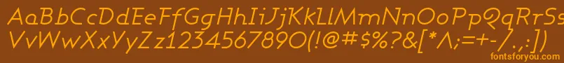 AshbyBookItalic-Schriftart – Orangefarbene Schriften auf braunem Hintergrund