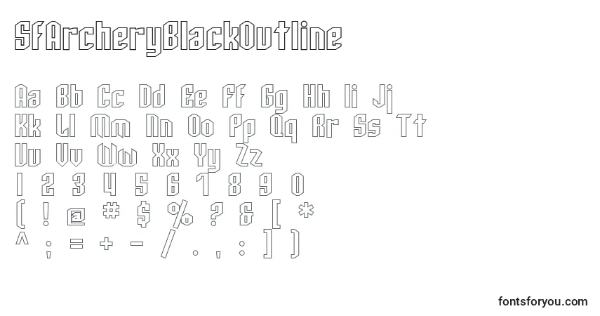 Czcionka SfArcheryBlackOutline – alfabet, cyfry, specjalne znaki