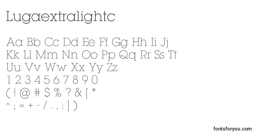 Schriftart Lugaextralightc – Alphabet, Zahlen, spezielle Symbole