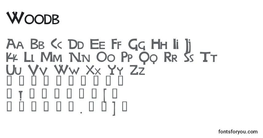 A fonte Woodb – alfabeto, números, caracteres especiais