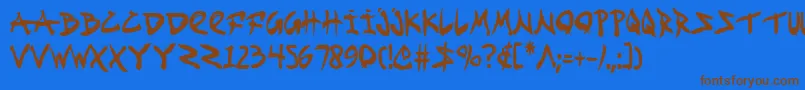 Fightkidc-Schriftart – Braune Schriften auf blauem Hintergrund