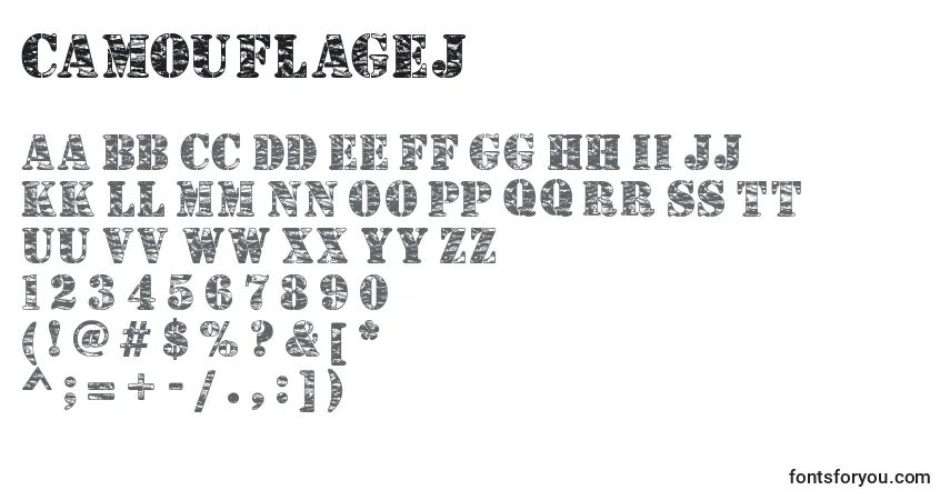 Camouflagej-fontti – aakkoset, numerot, erikoismerkit